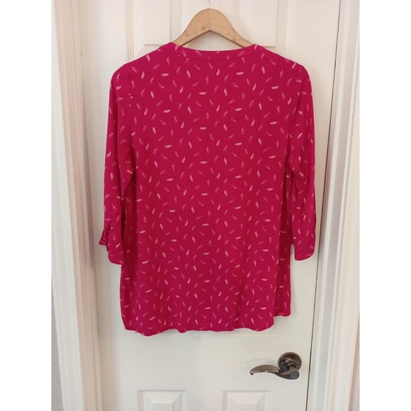 Women's Cecil Pink Feather Print 3/4 / Roll Tab Sleeve Blouse Medium - Picture 6 of 9